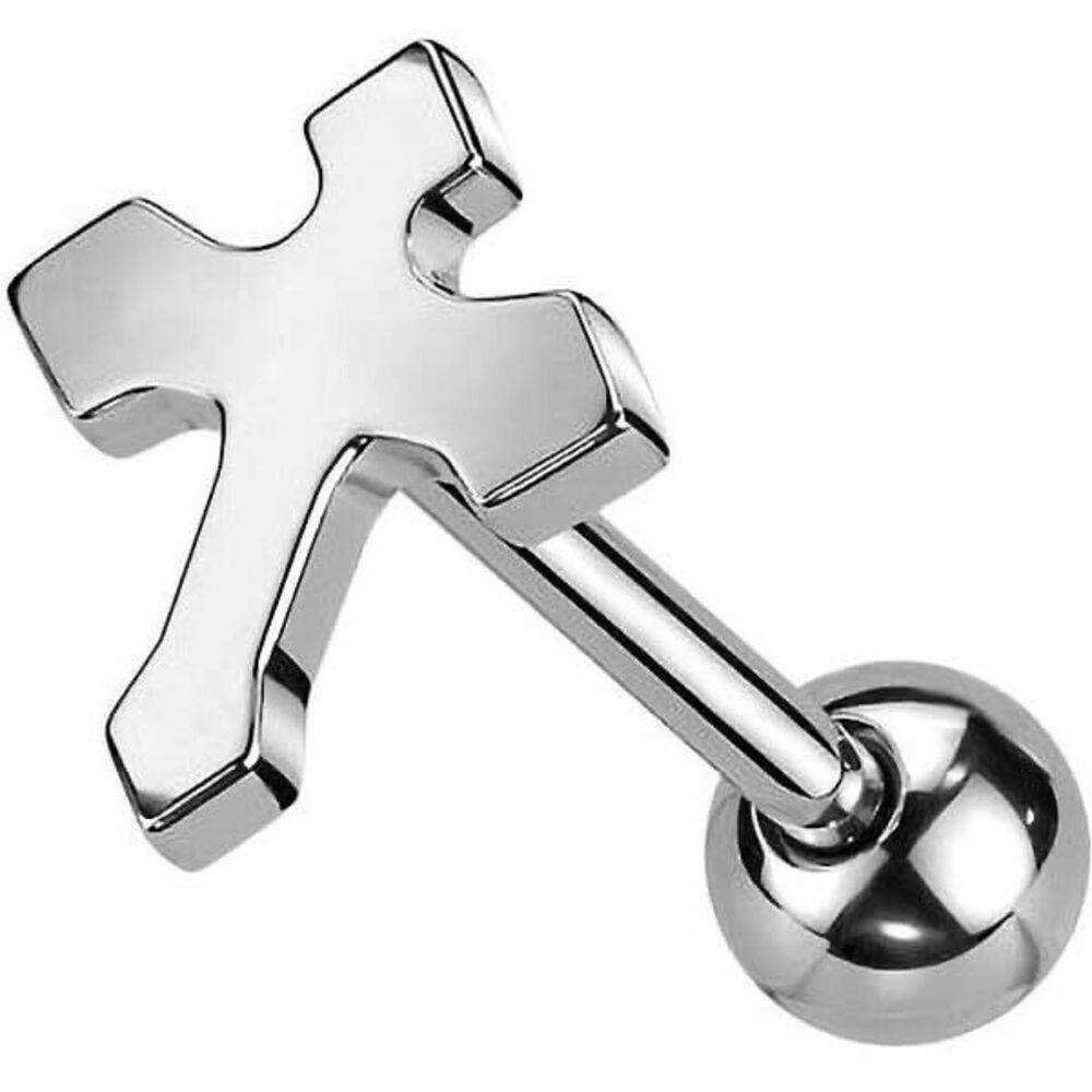 Cut-Out Tongue Ring Barbell 14G 5/8” 316L Steel Gothic Cross Body Piercing